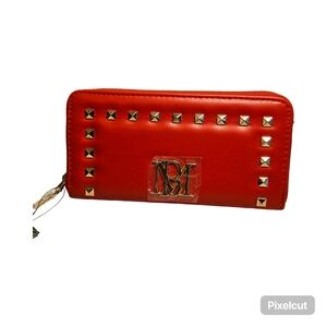 New Badgley Mischka Red and Gold Wallet with Studded Accents